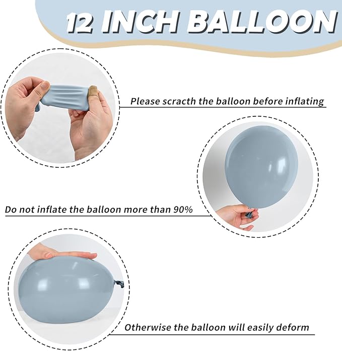 Dusty Baby Blue Gold Balloons, 12 Inch Maca Blue White and Metallic Gold Balloons for Boy Baby Bridal Shower Birthday Gender Reveal Wedding Party Decorations