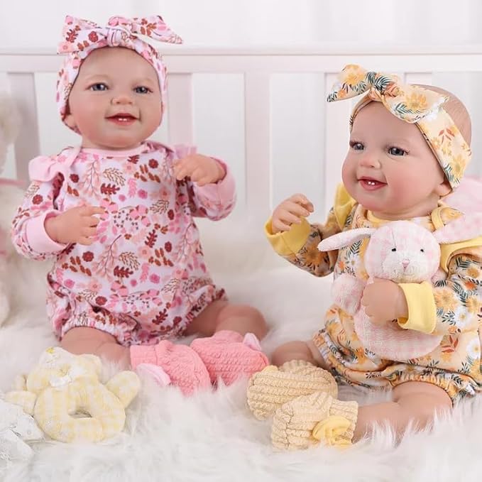 BABESIDE 3 Pcs Reborn Baby Doll Clothes for 17-22 Inch Babydolls, Floral Pattern Babydoll Clothes with Shoes and Headband for Lifelike Reborn Baby Dolls Accessories, Yellow