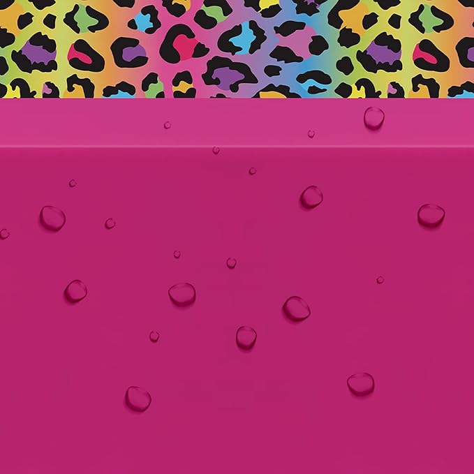Leopard Party Decorations Tablecloth, 3Pcs Disposable Hot Pink Iridescent Rainbow Cheetah Print Party Supplies Table Cover Printed Table Runner for Birthday Bridal Shower Wedding, 55in x 86in