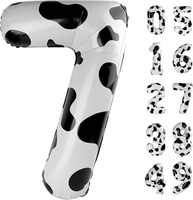 Cow Print Number Balloon Birthday Decorations, 40 inch Number balloon 0-9(Zero-Nine), Cow Balloon for Farm Birthday Party Supplies, Cow Themed birthday party Decorations (Number 7)