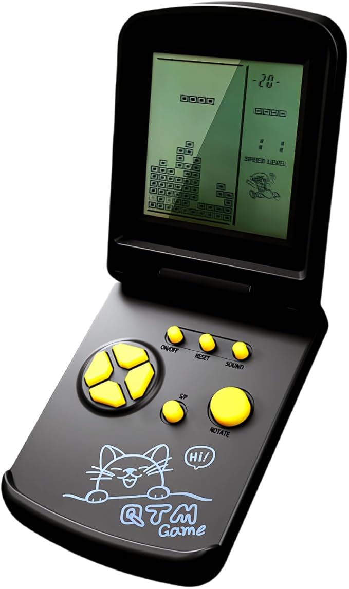 JXD 3.5-Inch Screen Block Game Console with Unique Flip Design Built-in 26 Retro Games Multiple Modes Adjustable Difficulty/Speed Children's Educational Game Toys Christmas (Black)