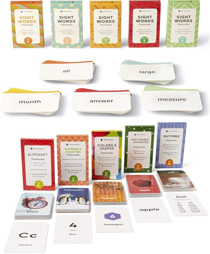 Think Tank Scholar 180 Preschool Flash Cards & 520 Sight Words Flash Cards Bundle - 10 Different Packs of Learning Cards.
