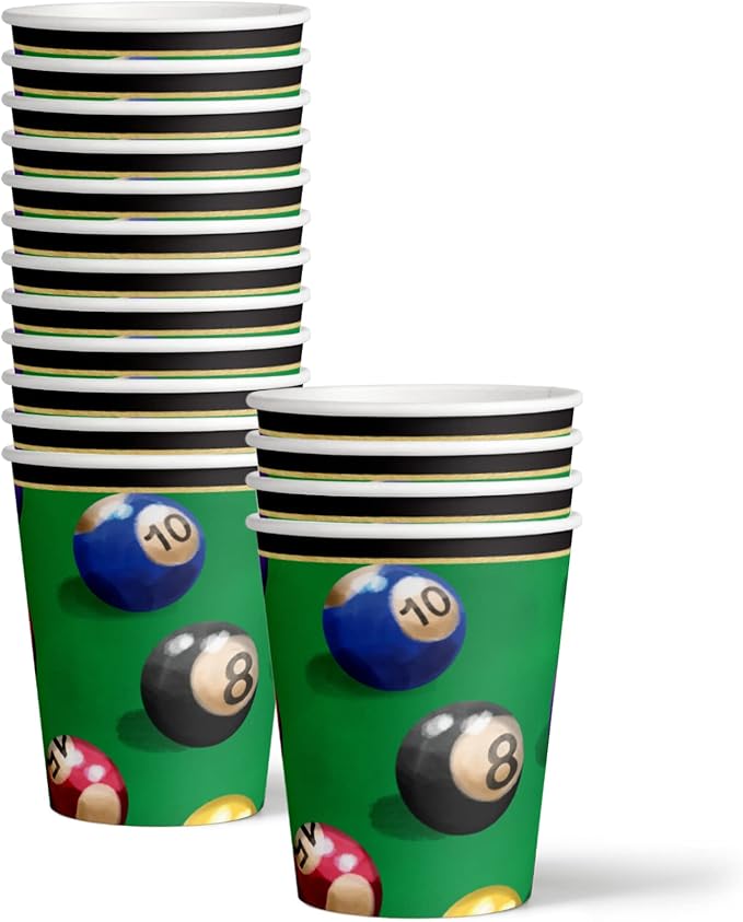 Billiards Party Supplies - Pool Table Plates and Napkins - Adult Birthday Supplies - Father's Day Tableware Set Includes Plates Napkins Cups - Kit for 16