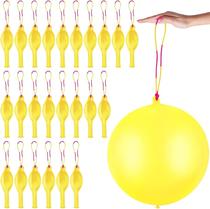 24 Pcs Yellow Punch Balloons Bounce with Rubber Band Handle Punching Balloon Heavy Duty for Birthday party favors, Kid (Yellow)