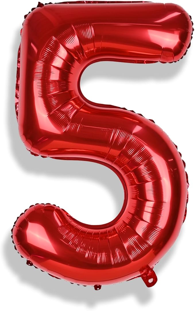 40 Inch Red Number Balloons, Giant Foil Number 5 Balloons for Girls Boys 5th Birthday, 0-9 Set Balloon for Women Men 25th Birtyday Party Decoration Christmas Anniversary Graduation Decoration Supplies