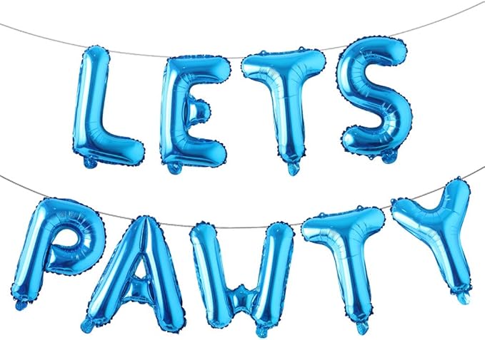 9PCS 16'' Foil Balloon Dog Pet Birthday Lets Pawty Balloons,Happy Birthday Banner for Pet Dog Party Supplies Decoration Set (Blue)