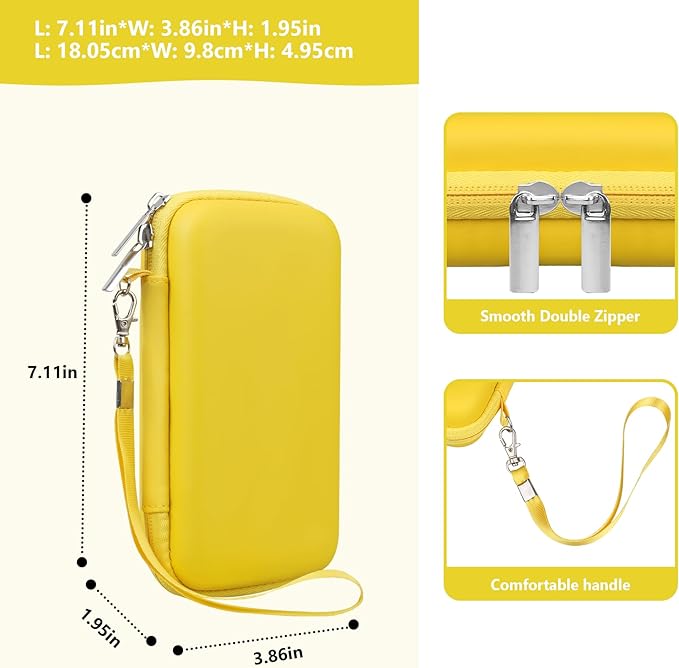 Supmay Carrying Case Compatible with CCTU / TEBIYOU Kids Handheld Games Preloaded 218 Retro Video Games, Portable Gaming Electronic Toys Storage Holder Travel Bag with Mesh Pocket for USB Cable,Yellow