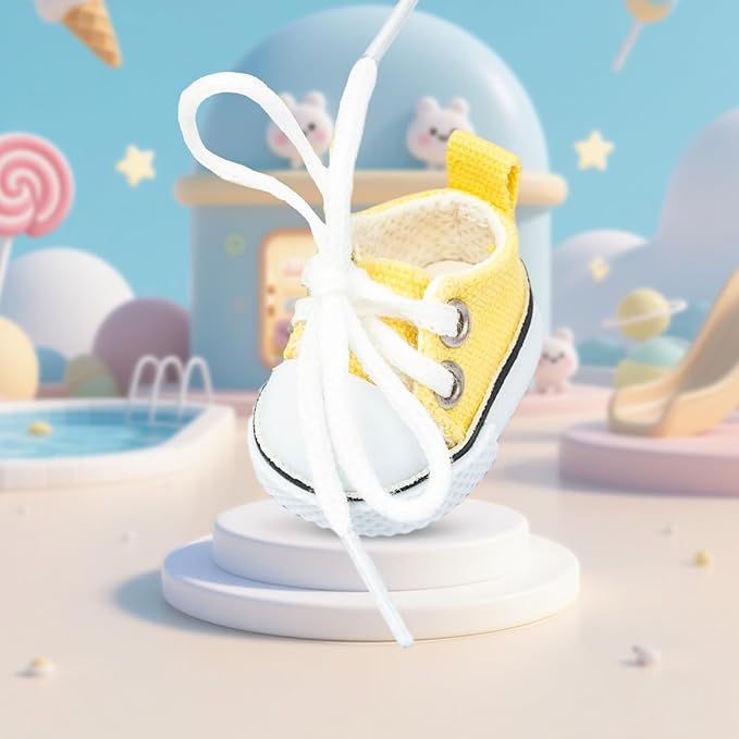 Mini Doll Shoes, 1 Pair Cute Lace Up Canvas Sneakers Compatible for 17cm/15cm Doll Shoes Toy Outfit Accessories Easter Gifts(Yellow)