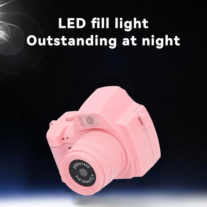 Bewinner 2K Digital Camera, Retro Keychain Camera with 1.47 Inch LCD Display and LED Light for Teens Students Travel (Pink)