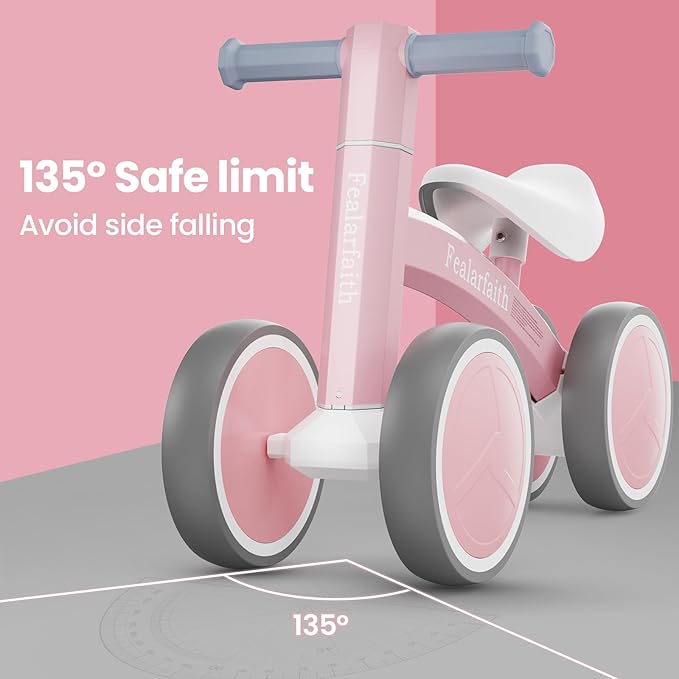 Baby Balance Bike for 1 Year Old Boys Girls, Toddler First Bike with 4 Colorful Lighting Wheels | 10-36 Month Toddler Balance Bike | First Birthday Gifts (Baby Pink)