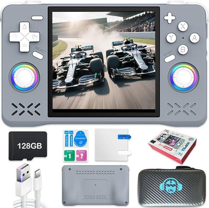New Retro Handheld Game Console,4-inch IPS Screen with Storage Bag,Built-in 128G with 22000 Games,Linux System,Portable Pocket Mini Arcade (Gray,128g)