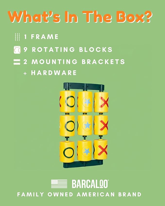 Barcaloo Tic Tac Toe Spinner Activity Panel - Swing Set Accessories - Playground Accessories for Kids Outdoor - Treehouse and Playset Equipment Attachments - Outdoor Tic Tac Toe Set - 12x19 - Yellow