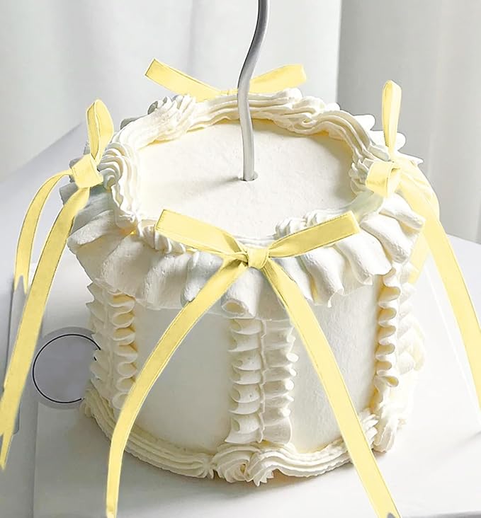 Yellow Bow Cake Topper Coquette Bows Cake Decorations Yellow Bows Ribbon Bowknot for Cake Dessert Birthday Decorations Bridal Baby Shower Wedding Party Supplies