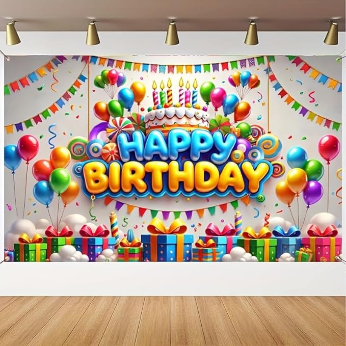 Happy Birthday Banner Colorful Balloon Banners Decoration Backdrop Kids Theme Banners Backgroun Happy Birthday Wall Banner Sign for Party Supplies Outdoor Holiday Decor 71x43 Inch