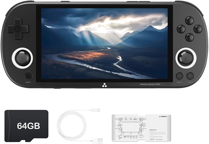 Trimui Smart Pro Handheld Game Console 4.96-Inches Display Game Console, Linux System with Allwinner A133P Processor Built-in 64G TF Card Black