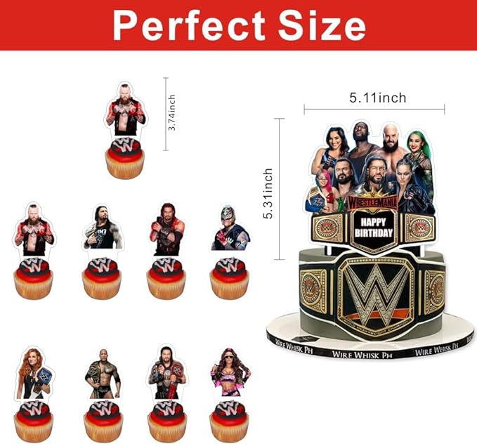 25 Pcs Wresting Cake Topper and Cupcake Toppers Set Birthday Party Supplies for Wresting Themed Birthday Decorations