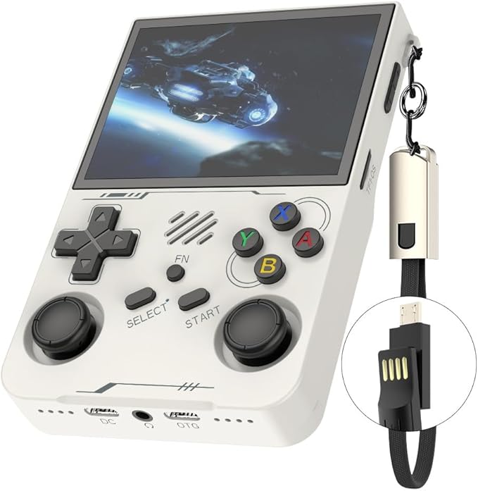 R36XX Retro Handheld Game Console with 128G 3.5 Inch IPS Screen Built-in 30000+ Classic Games Open Source Linux System Portable Pocket Video Player with 3200mah Battery (White)