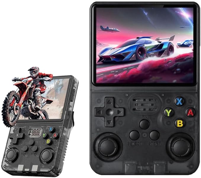 Custom Bundle R36S Retro Handheld Game Console – 64GB, 15K+ Games, 3.5" IPS Screen, 1GB RAM | Portable Emulator for 8–64 Bit Classics (Black Transparent + Free Keychain)