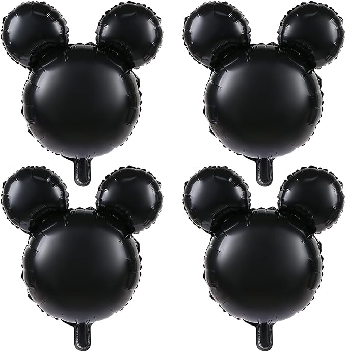 4 Pcs Bear Head Foil Balloons, 24'' Mylar Balloon for Birthday Party Decorations Jumbo Bear Head Aluminum Foil Balloons Party Favors Supplies (Black)