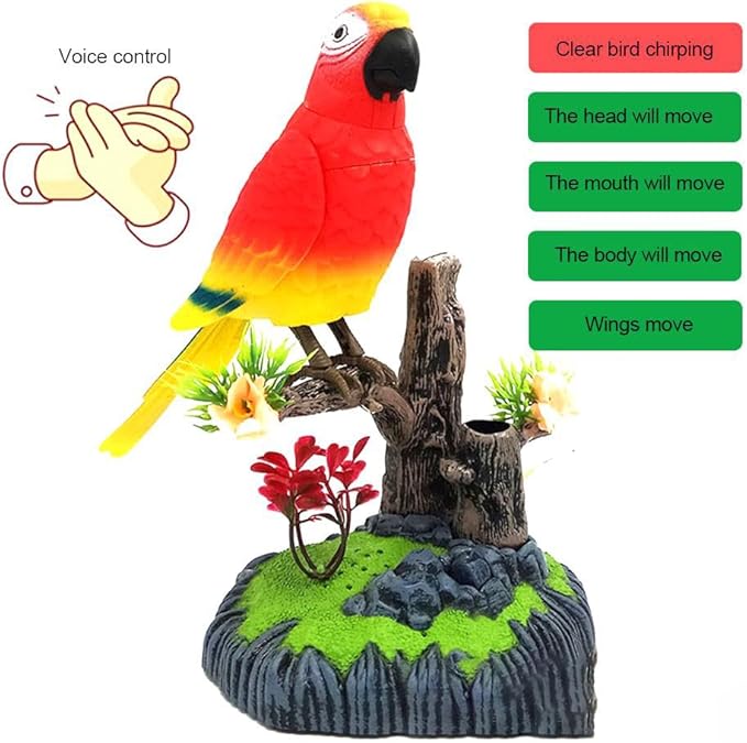 nulala Simulation Parrots Birds Ornament - Voice Controlled Green-Winged Macaw Chirping and Wings Flap - Electronic Birds Pet for Home Garden Decor (506G)