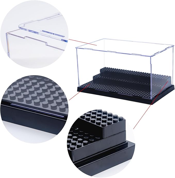Minifigure Display Case for Action Figures Blocks, Dustproof Acrylic Display Box Storage with 3 Movable Steps for Collection Models Minifigures, Bricks Blocks Toys