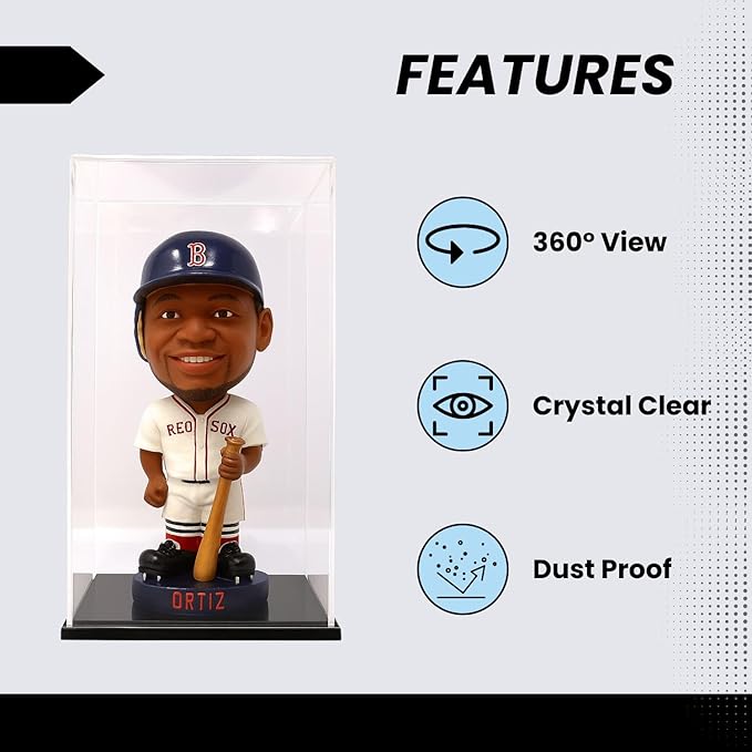 Bobblehead Display Case - Sturdy Premium Design - 3mm Thick Hard Acrylic Case for Bobble Heads, Action Figures, Beanie Babies, Stuffed Animals, Teddy Bears - Black Base