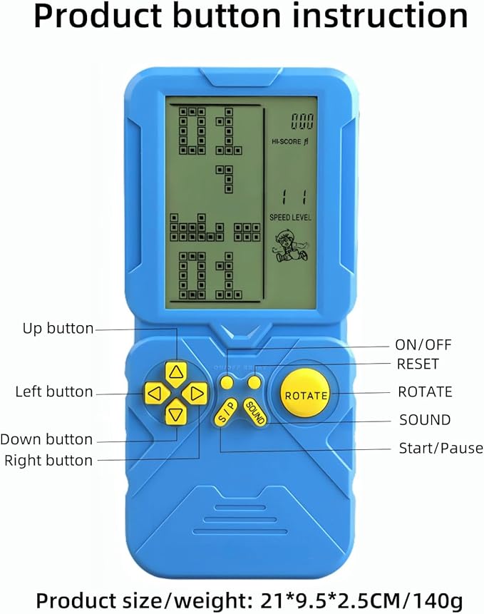 4.5-inch Block Retro Game Console Suitable for European/American Players Built-in 23 Games Racing/Tank war Adjustable Difficulty/Speed Gifts for Husbands/Boyfriends/Children Puzzle Toy (Blue)