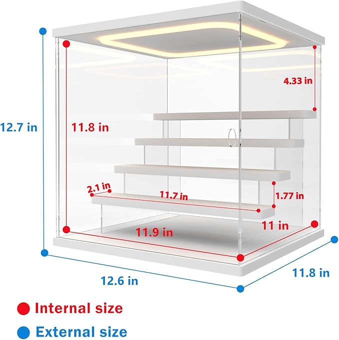 Nynelly Acrylic Lighted Display Case for Collectibles, 5 Tier Figure Display Box with Door and Steps, Assemble Dustproof LED Showcase Storage Box for Mini Figures, Funko Pop, Toys, White
