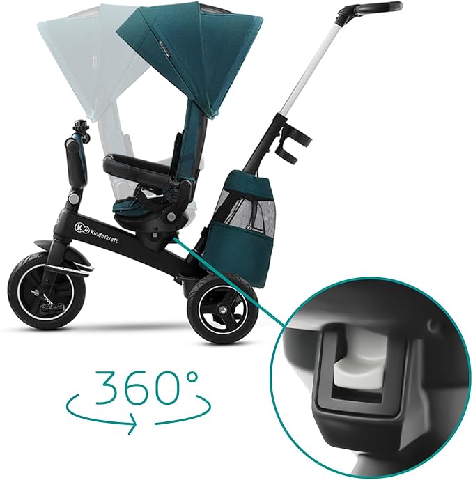 Kinderkraft EASYTWIST Trycicle for Kids Toddlers, Trike 5-in-1, Swivel seat 360° Rotation, Waterproof Material with UPF50+ Filter, Adjustable Parent Handle, Green