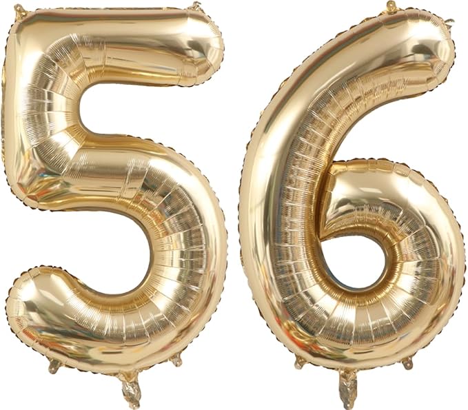 40 Inch Light Gold 56 Number Balloons White Gold Giant 65 Foil Mylar Helium Large Digital Champagne Gold Birthday Numbers Jumbo Balloons 56th or 65th Anniversary Party Decorations Supplies