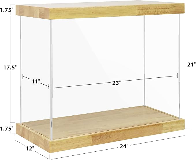 BenchPro Clear Acrylic Display Case for Trophy, Collectibles, Assemble Cube Display Box Stand Dust Proof Protection Showcase for Action Figures Toys. (1.75" Thick Wood, 21" H x 24" L x 12" D)