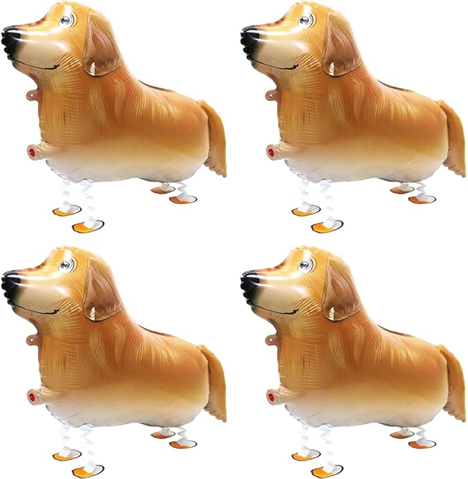 Cute Pet Walking Animal Dog Balloon Walk Golden Retriever Balloons, 4 Pack Air Walkers Puppy Balloons Golden Retriever Dog Party Decoration for Baby Shower Birthday Party Supplies