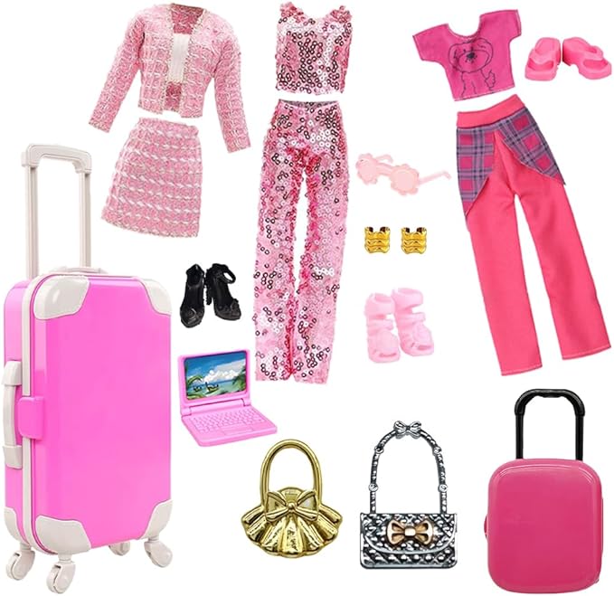 13 Pcs 11.5" Doll Travel Gear Set - Suitcase Luggage , Clothes, Laptop, Bag, Glasses, Bracelets, Shoes - Christmas & Birthday Gift(No Doll)