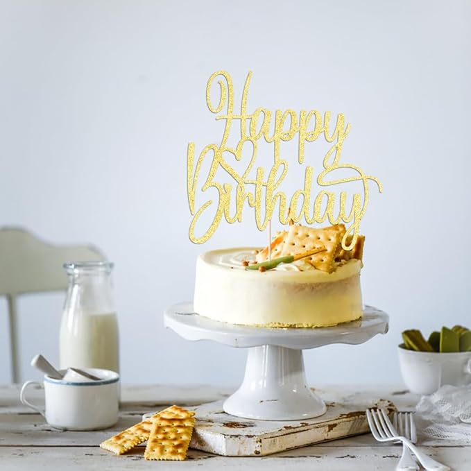 Handmade Glitter Happy Birthday Cake Topper- Happy Birthday Cake Decor,Fabulous Cake Decoration，Anniversary/Birthday Party Decoration Supplies (gold)