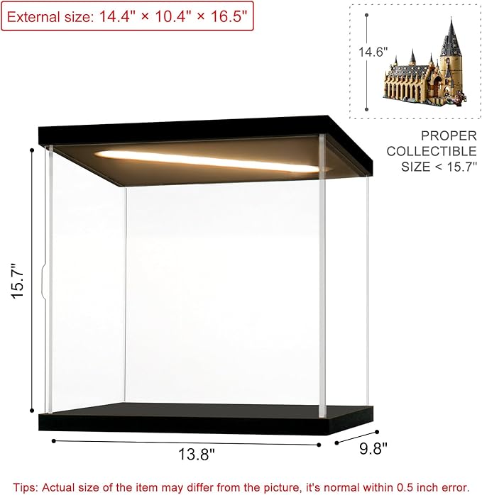 Acrylic Display Case for Collectibles Clear Acrylic Boxes for Display Figures Castle Toy Memoribilia Building Set 75954 Display Case Decoration Box(Black-Solid Yellow; 13.8*9.8*15.7 inch)