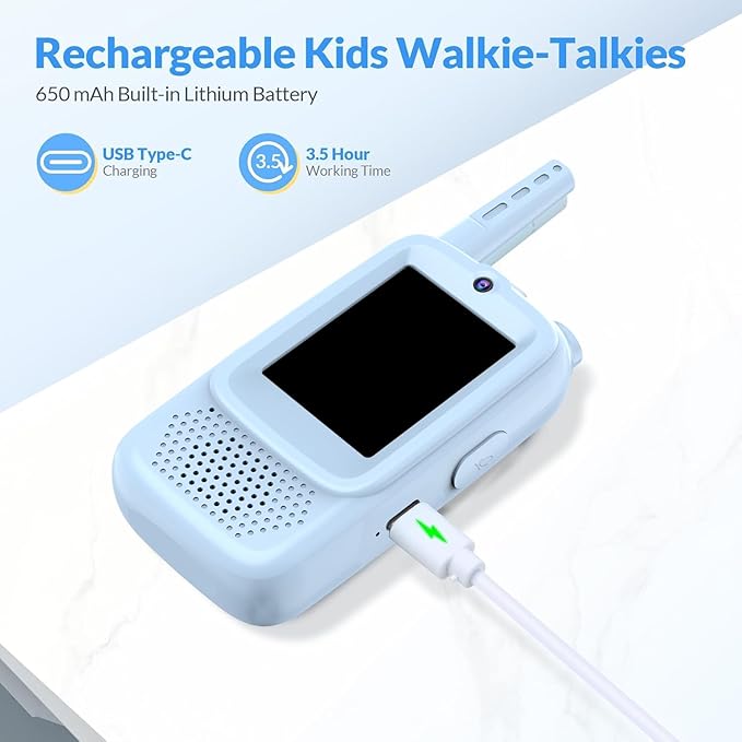 Video Walkie Talkies for Kids, 2 Pack Rechargeable with 400FT Range & 3-Day Battery, Kids Walkie Talkies for Outdoor Play, Camping, Hiking, Indoor Games for Boys and Girls Ages 3-12 (Blue/Pink)