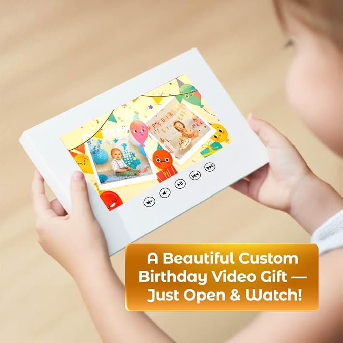 Custom Baby Birthday Video Greeting Card – Personalized Photo Slideshow – Delightful Keepsake for Young Kids – 7-Inch HD Screen, 4GB Storage, Rechargeable Battery, Easy USB Charging