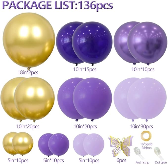 Purple Balloon Garland Kit With Butterfly Dark And Gold Arch Lavender Light Decoration For Baby Girl Princess Party Birthday