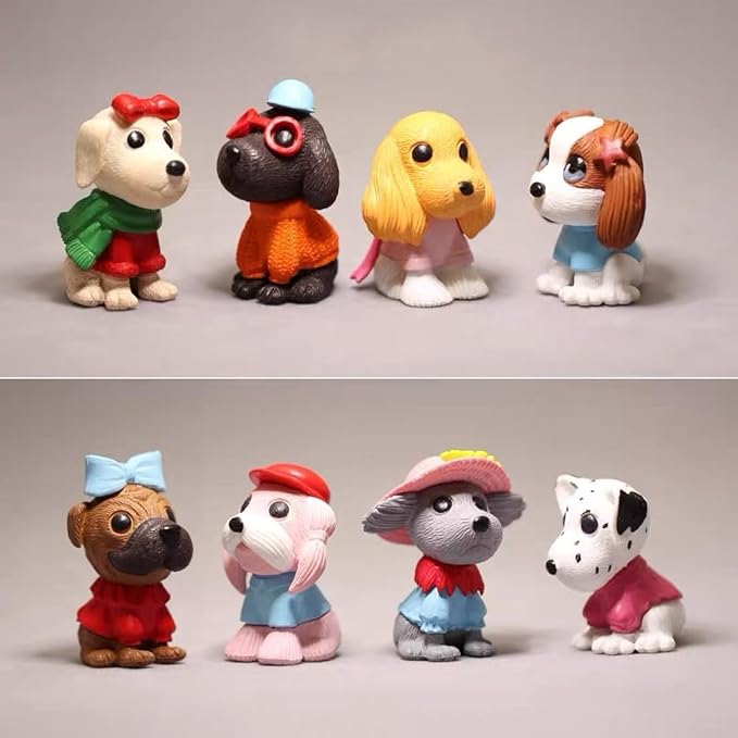 8 Pcs Mini Dog Figurines Set – Cute Resin Puppy Models, Kawaii Miniature Animals for Fairy Garden, Dollhouse, DIY Crafts, Cake Toppers, Birthday Party & Home Decorations, Collectibles for Dog Lovers