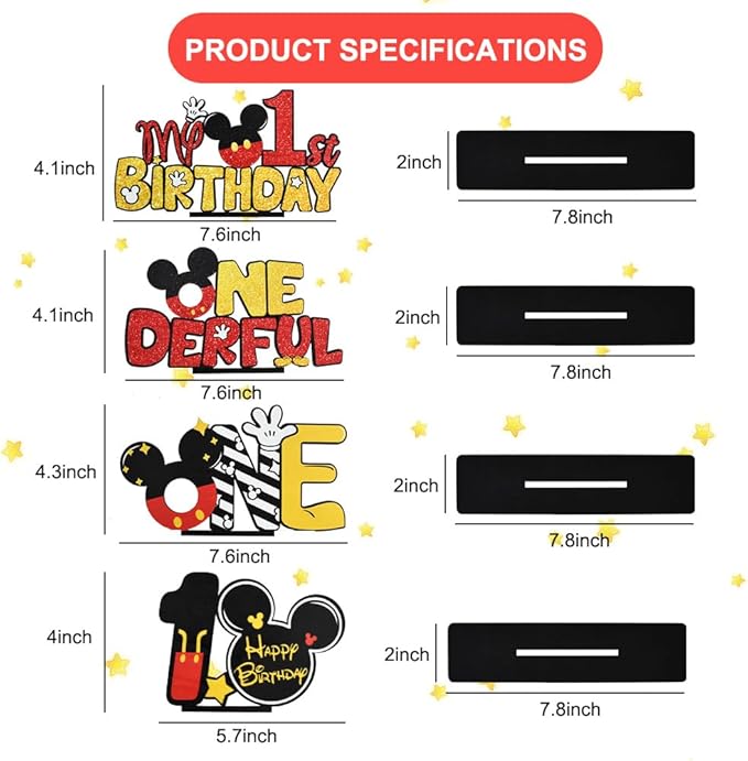 TONIFUL Mouse 1st Birthday Party Supplies 1st Table Centerpieces - Red Mouse Theme Design and Sturdy Wooden for One Year Old Birthday Party Favors 1st Birthday Party Decorations (4 Pcs)
