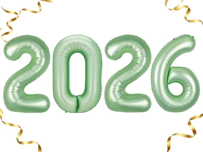 Sage Green 2026 Number Balloon, 2026 Foil Balloon Green 40 Inch, Balloons for New Years Eve Party Supplies, Sage Green Graduation Party Decorations