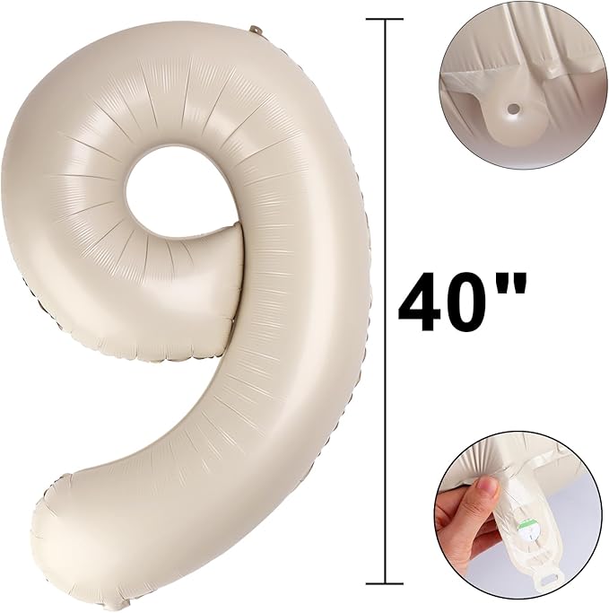 40 Inch Milk White Balloon Number 9,Jumbo Mylar Foil Helium Cream Balloon for 9 19th 29th 39th 90th 99th Digital Balloons for Birthday Party,Wedding Anniversary Party Decorations
