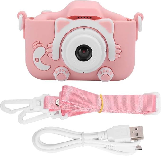 Children , 12MP ABS Silicone Mini Cartoon Kitty Digital Camera Toy with Double Camera for Kids ()
