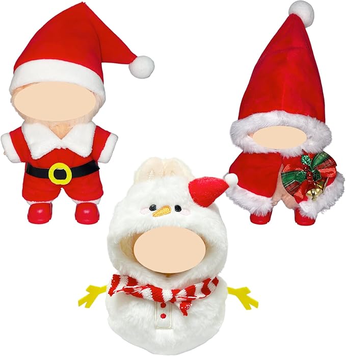 Christmas Doll Clothes for 17cm Dolls, 3 Sets Christmas Outfits Snow Man Santa Claus with Santa Hat Top Shoes & Accessories for Dolls Holiday Dressing up(No Doll)
