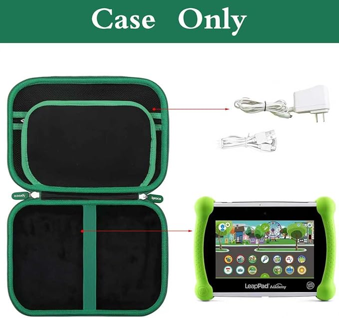 Aproca Case Compatible with Leapfrog LeapPad Academy Kids’ Learning Tablet/Epic Academy Edition/LeapPad Ultimate, Portable Storage Bag for Accessories -Black with Green Zipper