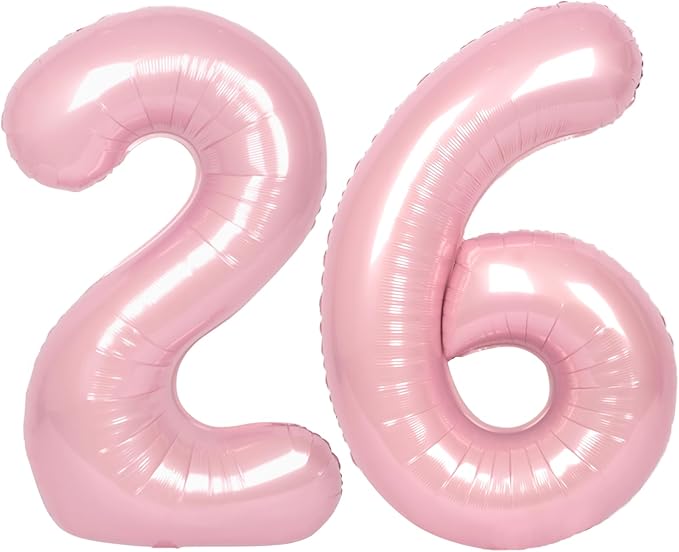SUWEN 40 Inch Pink Large 26 Number Balloons Big Foil Helium Number Balloons 0-9 Jumbo Happy 26th Mylar Birthday Party Decorations for Girl or Women 62 Anniversary Party Supplies