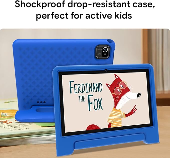 10" Kids Tablet, Android 13, 32GB (Expandable to 128GB), Quad-core, WiFi 6, Bth 5.0, Pre-Installed Parental Controls, Kids Space & Family Link (K109A-B, Blue, 32GB)