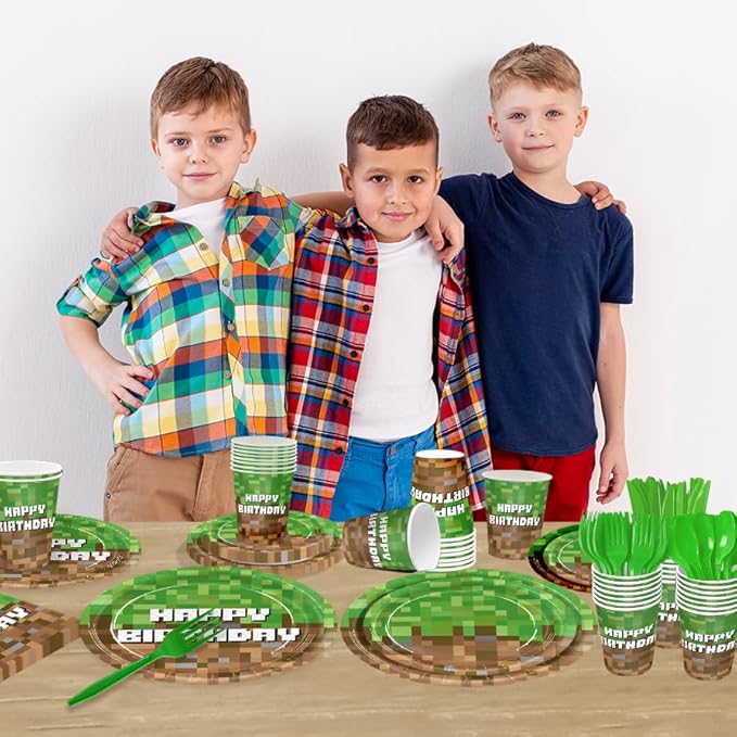 168pcs Green Birthday Party Decorations Green Plates Napkins Party Supplies Disposable Paper Cups Tableware Set for Boys Kid Teen Birthday Decor Serves 24