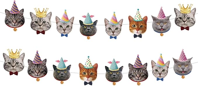Cat Banner Decor, Cat Birthday Party Decorations Backdrop for Kids Girls Boys Animal Theme Party Supplies, Cat Hanging Paper Garland Sign for Party Photo Prop Room Decor