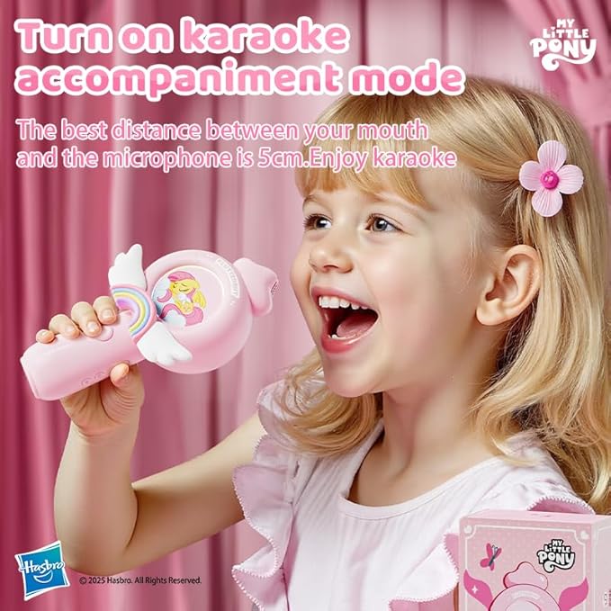 EVADA Kids Karaoke Microphone Machine My Little Pony, Wireless Bluetooth Sing Speaker with Colorful LED, Rechargeable Portable Mini Mic Toy Gift for Girls Christmas New Year Birthday Party Gift, Pink